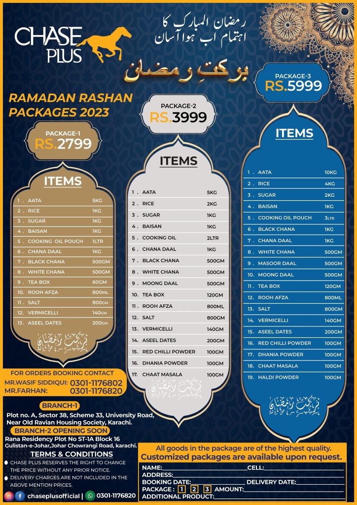 Chase Plus Barkat e Ramzan Rashan Packages List 2023